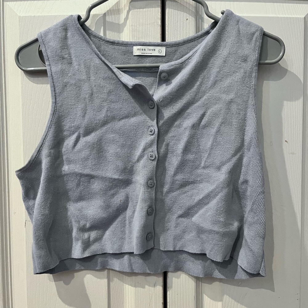 Women's Blue Button-Up Tank Top